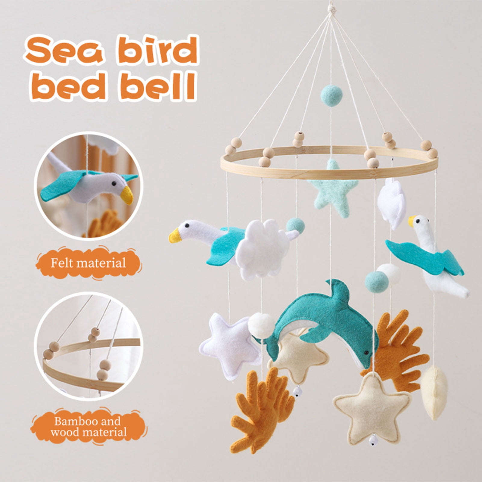 YIFAEUX Seagull Baby Crib Mobile Ocean-Themed Handmade Felt Hanging Decor Soft Stroller Hanging Toy for Newborns