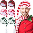 thumbnail image 1 of wonima44 Xtinmee 6 Pcs Christmas Elf Hats Striped Sleeping Night Cap Adjustable Stocking Cap with Pom Ball Red and Green Santa Elf Beanies Hat for Men Adults Christmas Party Supplies, 1 of 1