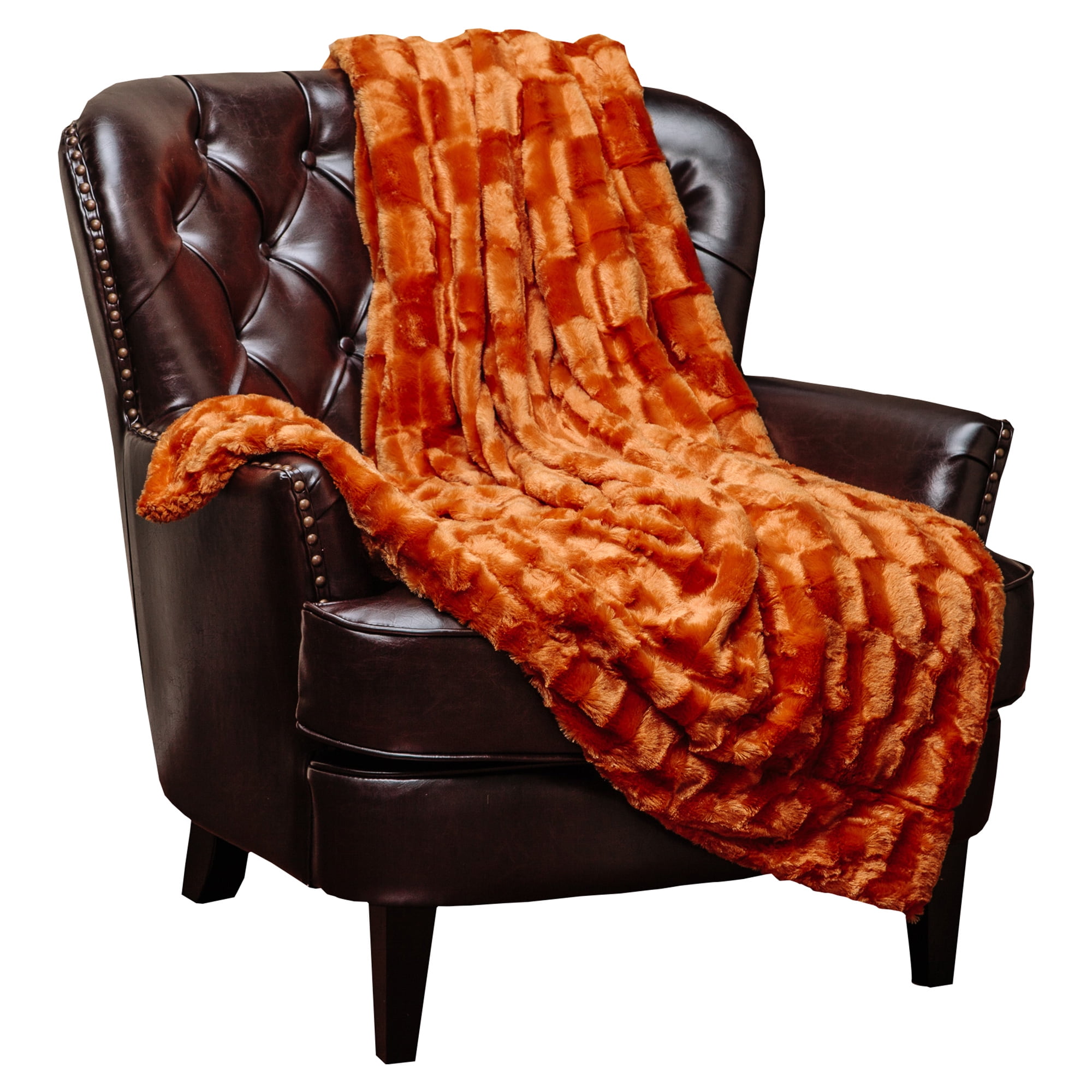 Orange Reversible Faux Fur Sherpa Throw Blanket 60" x 70"