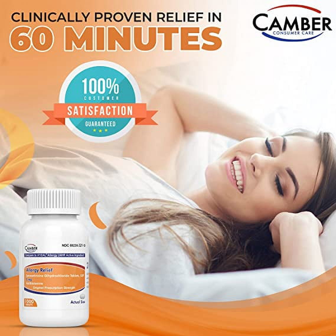 Camber Levocetirizine Dihydrochloride 5mg Antihistamine Tablets, 24 Hour Allergy Relief Medicine (1000 Count) Family Pack