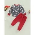 thumbnail image 5 of Newborn Baby Boy Christmas Outfit 6M 12M 18M 24M 3Y Long Sleeve Dinosaur Plaid Hooded Sweatshirt Top Pants 2Pcs Fall Clothes Set, 5 of 9
