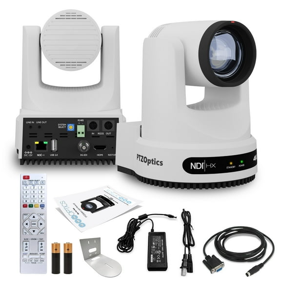 PTZOptics Move 4K SDI/HDMI/USB/IP PTZ Camera with 12x Optical Zoom (White) (PT12X-4K-WH-G3)   Universal Wall Mount (White)