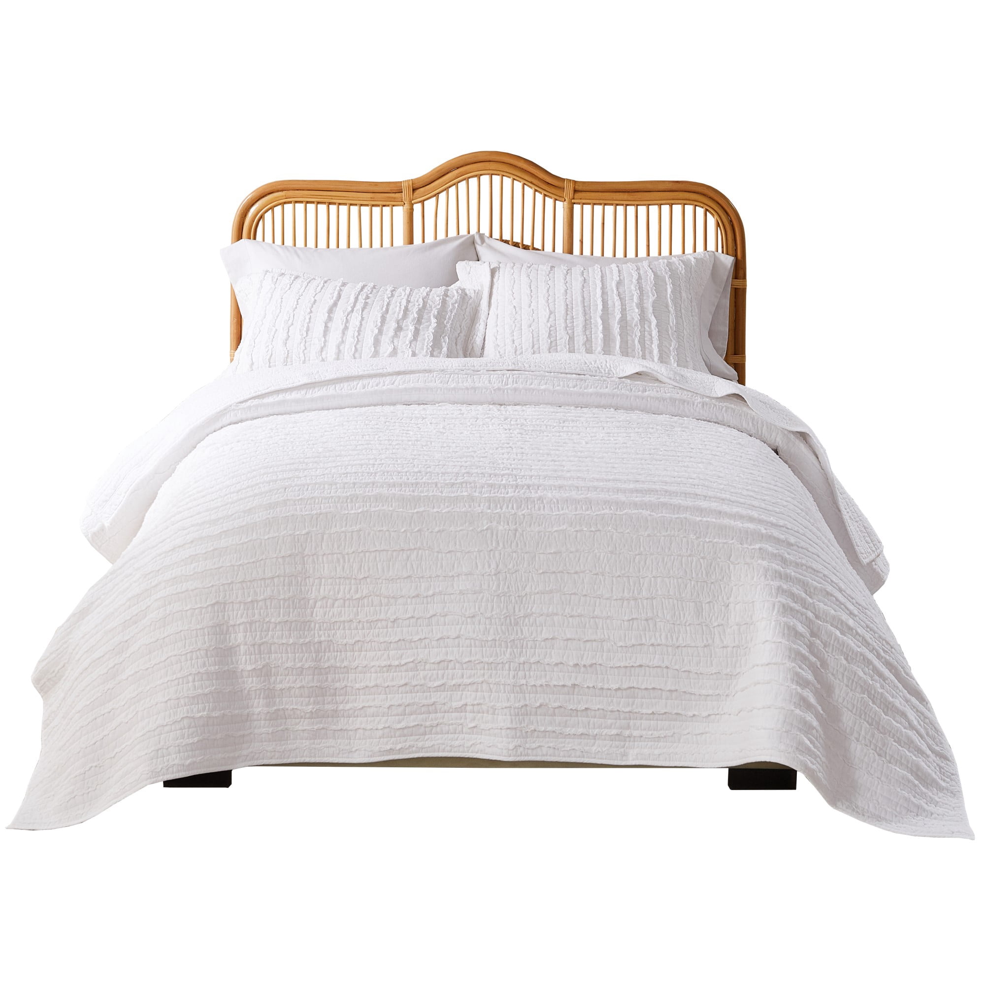 Greenland Home Ruffled 100% Cotton Quilt Set, White Basic Coordinate, 3-Piece King/Cal King