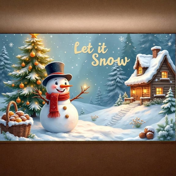 Snowman Theme Snowy Banner Christmas Let it Snow Banner Snowflake Design Lighted Decoration Winter Banner for Winter Party Christmas Celebration Holiday Decoration