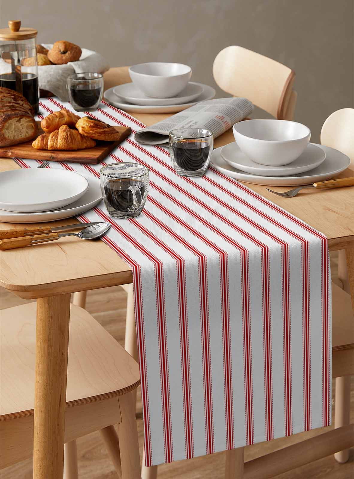 ERUNPONLY Red Striped Table Runner - 60 Inch Long Red White Stripes Farmhouse Cotton and Linen Blended Dress Scarves Farmhouse Table Runner for Kitchen Dining, Coffee Table, 13" x 60"