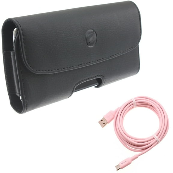 For Galaxy A73 /A23 /A14 /A13 5G - Case Belt Clip w Pink 10ft Long Cable, Leather Holster Cover, USB-C to Type-C PD Fast Charger Cord for Samsung Galaxy A73 /A23 /A14 /A13 5G