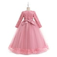 thumbnail image 4 of Girls Elegant Long Sleeve Lace Flower Dress for Special Occasions Wedding Party Floor Length Gown with Bow and Embroidered Details, 4 of 5