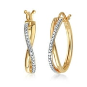 Elegant 0.01 Cttw Natural Diamond Accent Twisted Hoop Earrings In 14K Yellow Gold Plated