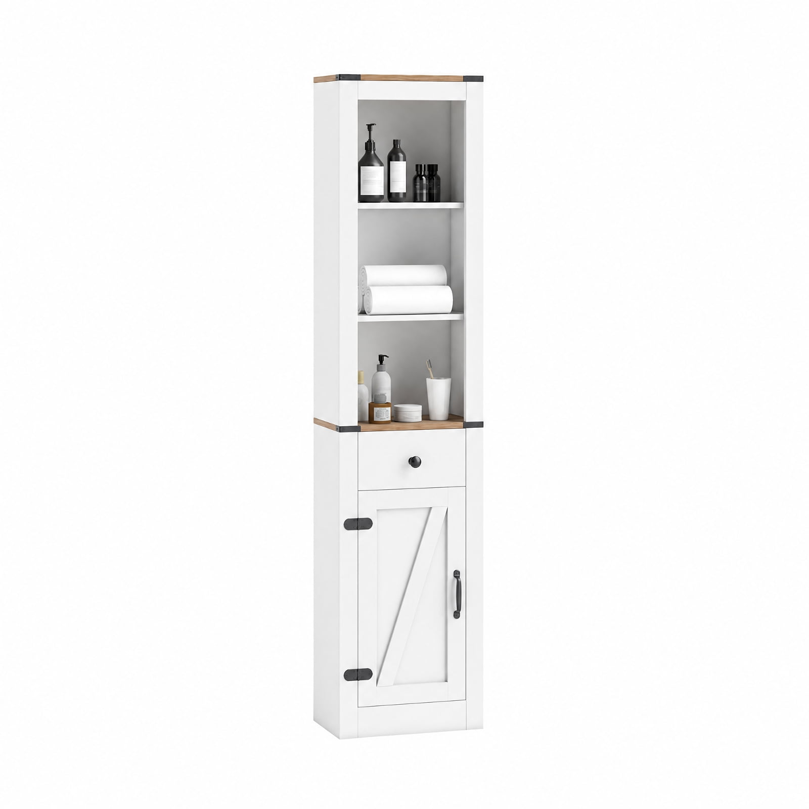 Vebreda Freestanding Bathroom Storage Cabinet, 68 inch Tall Bathroom Cabinet with Barn Door Narrow Slim Storage Organizer Unit with Drawer