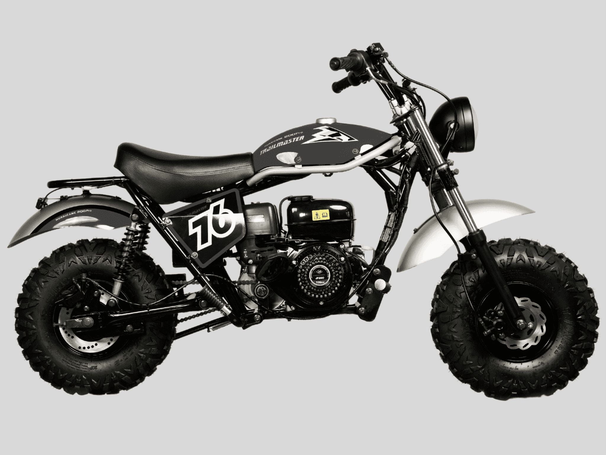 Trailmaster Hurricane 200 Pro Mini Bike, 196cc 4-Stroke Engine, Electric Start, Front & Rear Disc Brakes, LED Headlight, Max Speed 25 MPH (Black)