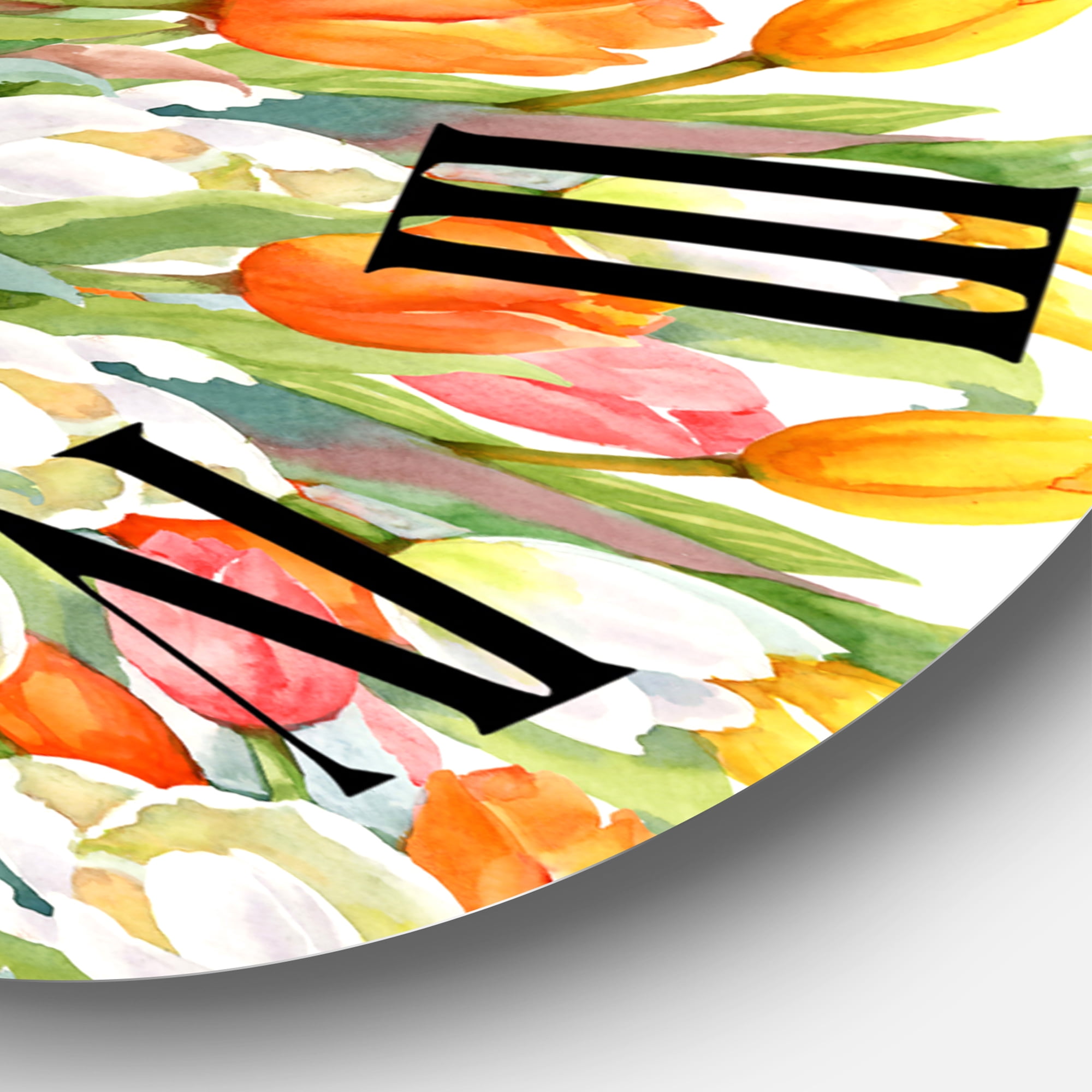 Designart 'Blooming White And Orange Tulips Ii' Traditional Wall Clock