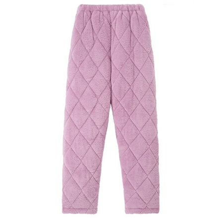 

Paille Ladies Fleece Trousers Quilted Pajama Pants Elastic Waist Sleepwear Warm Solid Color Pj Bottoms Winter Lounge Pant Light Purple XL