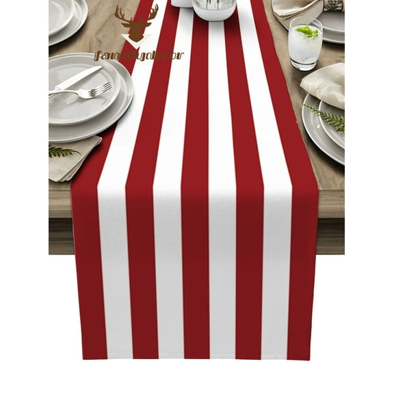 Red White Stripes Table Runner Home Wedding Decor Table Flag Mat Table Centerpieces Decoration Party Dining Long Tablecloth
