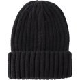 thumbnail image 2 of Womens Knit Cuffed Beanie Hat Stretch Ribbed Acylic Winter Ski Cap, Black, One Size, 2 of 7