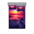 thumbnail image 2 of Ambesonne Ocean Fitted Sheet & Pillow Sham Set, Sunset over Sea Cloudy, Twin, Purple Yellow Red, 2 of 3