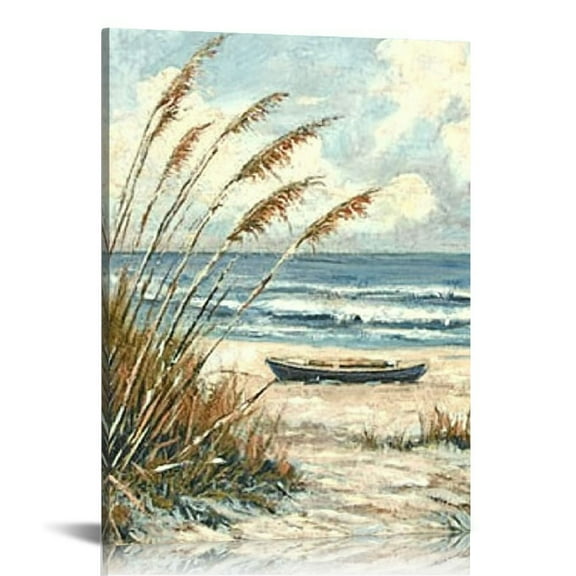 ZFLMY Art path abstract wall art coastal picture: blue ocean sand sea view bedroom canvas painting 12x16in