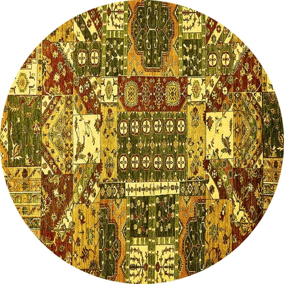 Ahgly Company Machine Washable Indoor Round Southwestern Yellow Country Area Rugs, 5' Round