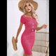 thumbnail image 5 of Vestido Informal de Verano de Punto para Mujer, Corta, Cuello Redondo, Corte Entallado, Estilo Camiseta, Vestidos Ajustados Rosa Roja M, 5 of 9