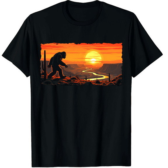 KeHetSoft Bigfoot Canyon Sunset Landscape Sasquatch Crew Neck Short Sleeve T-Shirt Adult Unisex