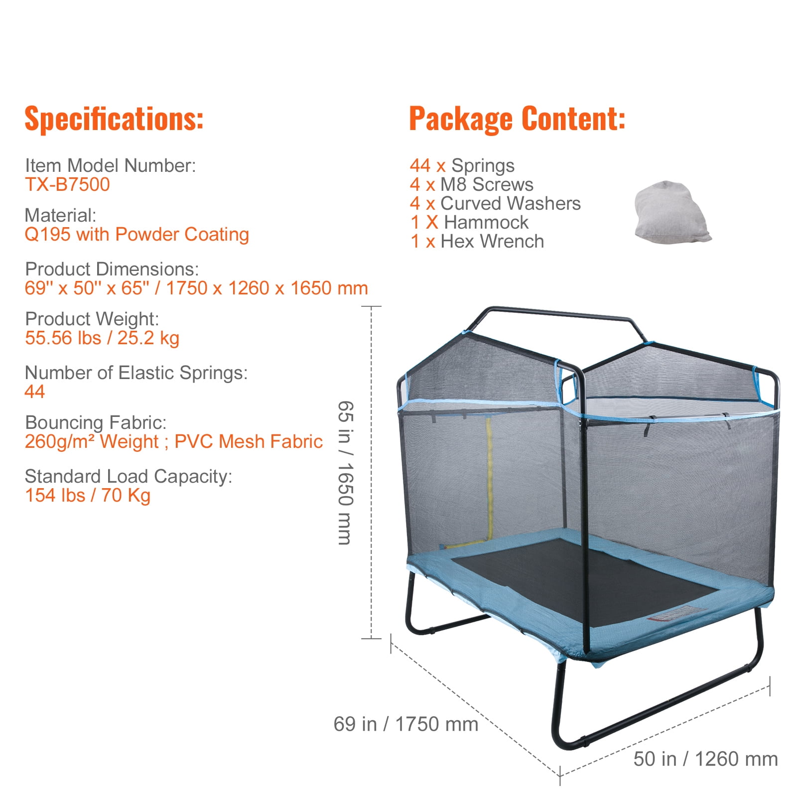 SKYSHALO Kids Trampoline with Enclosure Net and Gymnastics Bar, 6 ft