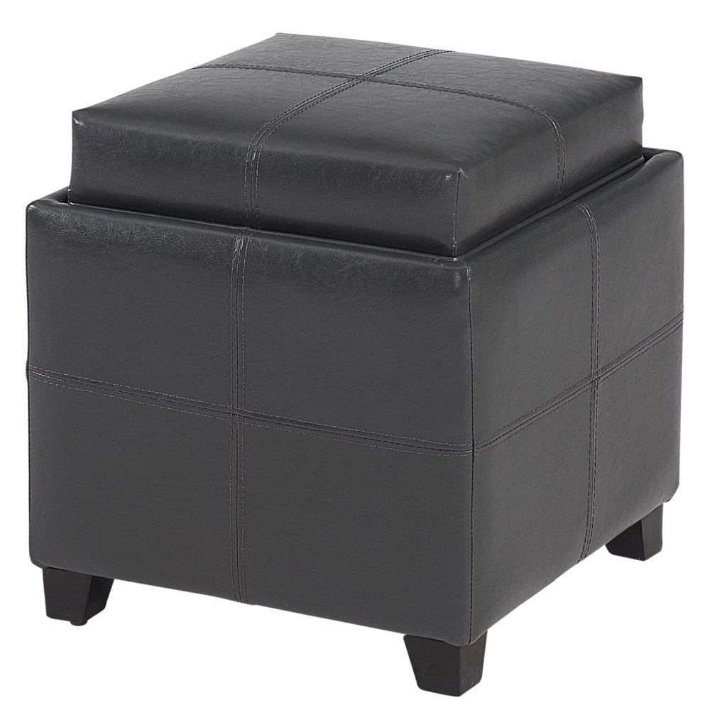 Faux Leather Storage cube with Reversible Tray Lid, Grey