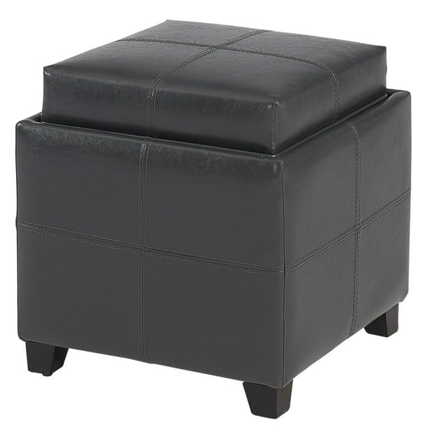 Faux Leather Storage Cube With Reversible Tray Lid Grey Walmart Com Walmart Com