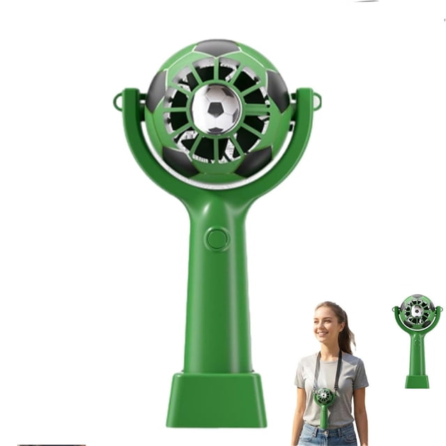 Ventilador portátil de mano con forma de balón de fútbol, mini ventilador USB recargable | Ventilador para estadios, ideal para juegos al aire libre, viajes y eventos de verano