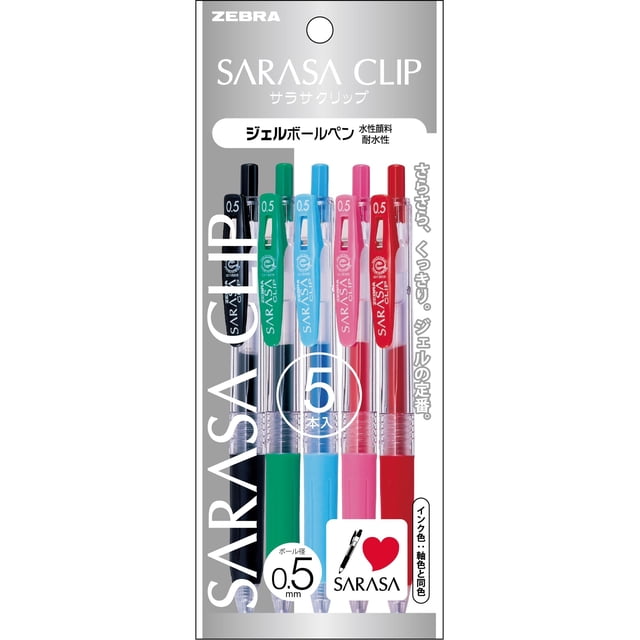 Bolígrafo de gel Zebra P-JJ15-5A Sarasa Clip 0,5 mm 5 colores
