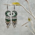 thumbnail image 2 of Crescent Half Moon Silk Thread Long Beaded Metal Dangles Earrings - Women Fashion Handmade Jewelry Boho Accessories, 2 of 3