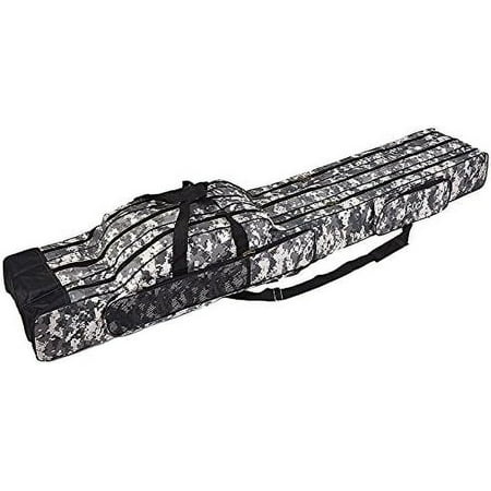 LIXADA Folding Fishing Rod Case Portable Canvas Fishing Pole Tools Reel Storage Bag Fishing Gear Tackle Carry Cases 3 Layer 60/75/80/90/120/150cm (City camouflage 150cm)