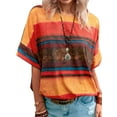 thumbnail image 1 of Cindysus Women Tops Color Block Tee Stripe T Shirt Beach T-shirt Casual Pullover Orange XXL, 1 of 2