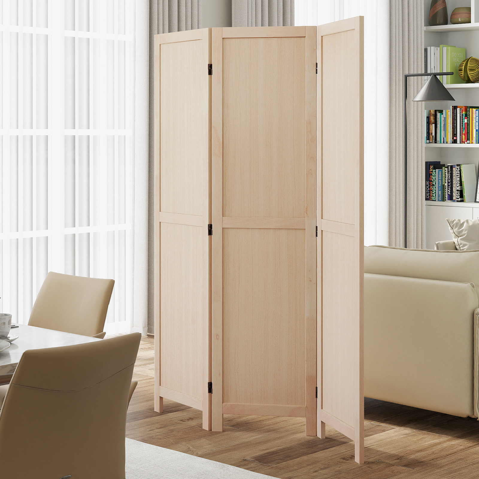 Gymax 3 Panel Folding Room Divider 67''Rubber Wood Privacy Screen for Room Separation