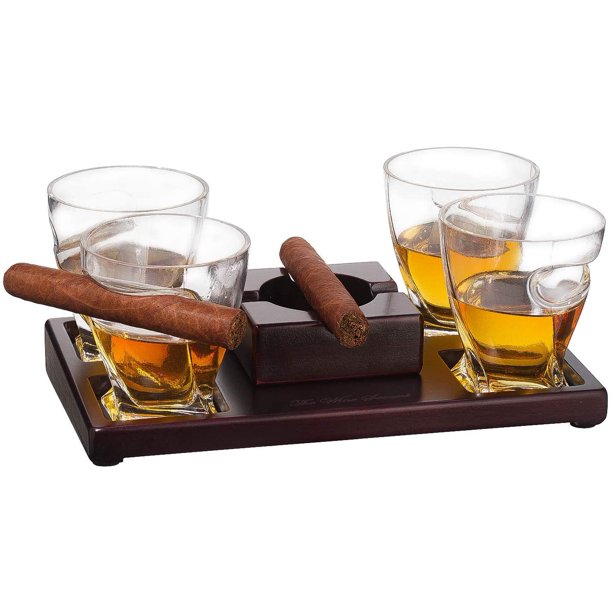 Whiskey Cigar Holder Glasses Set, Old Fashioned Whiskey Tumbler with