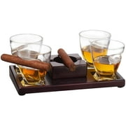 Cigar Holder Glasses Set, Old Fashioned Whiskey Tumbler with Ashtray and an Elegant Wood Base - The Wine Savant, Perfect for Resting Cigars and Sipping your Favorite Spirits
