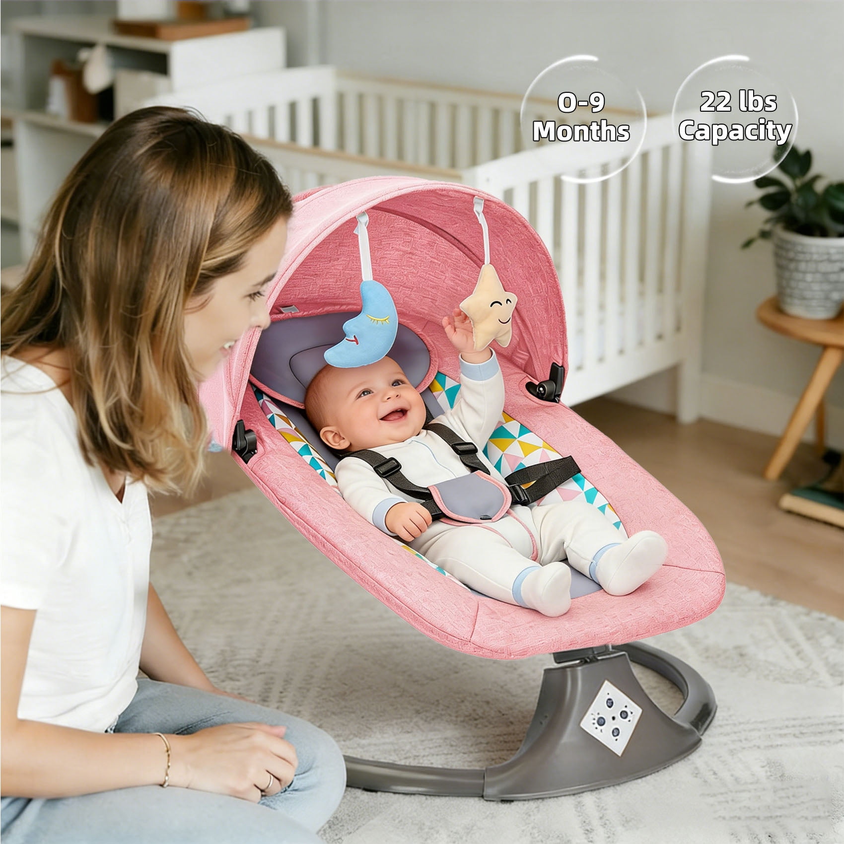 Fashionsmile Electric Baby Swing, Caveen Infant Swing Rocker with Remote Control, 5 Sway Speeds, Bluetooth Music, Grey