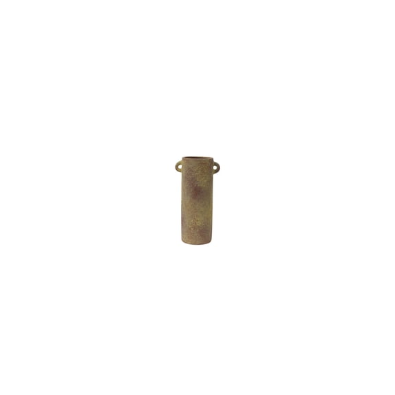DecMode 9" Antique Style Textured Brown Ceramic Vase with Handles
