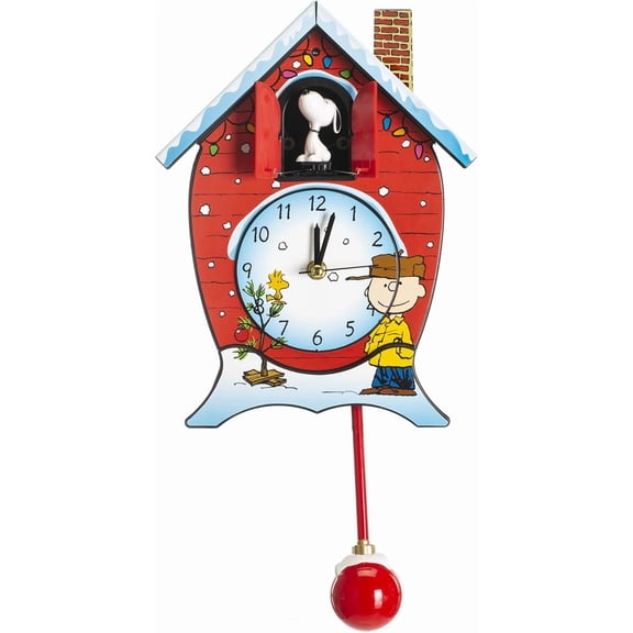 17 Inch , Red , Peanuts Christmas Linus and Lucy Song Cuckoo Clock , Mark Feldstein