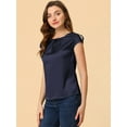 thumbnail image 3 of Unique Bargains Blouse Soyeuse à Manches Courtes pour Femmes Col Rond Plissé Décontracté Élégant, 3 of 5