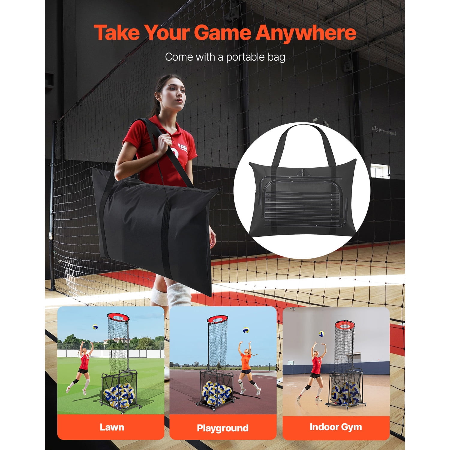 KFFKFF Adjustable Volleyball Training Equipment with Portable Net, Cart, Wheels, and Carrying Bag for Indoor and Outdoor Practice, Ideal for Serving, Spiking, and Setting