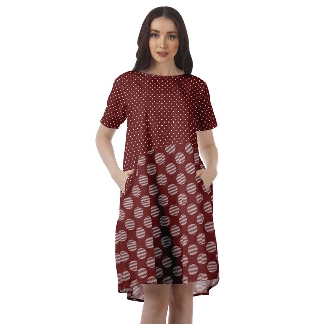 Moomaya Robes à Manches Courtes Grande Taille pour Femmes Col Rond Mini Tuniques Robes
