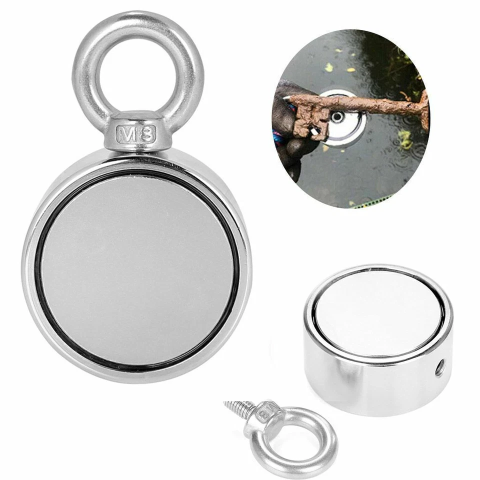 500Lbs Pulling Force Fishing Magnet Round Double Sided Super Strong Neodymium Us