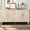 Antique White+Natural Wood Wash, variant on 59'' Vintage Curved Sideboard With Large Wooden Handles, Adjustable Shelves For Kitchen And Dining Space, Antique White Finish Vertical Wood Grain Carving, &