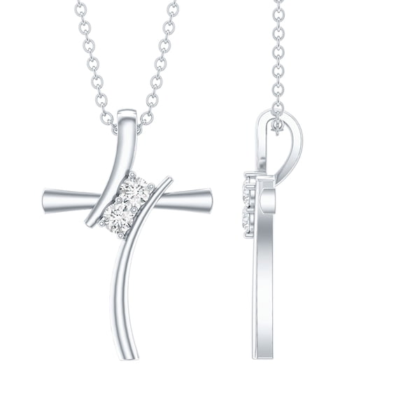 Rosec Jewels Certified Moissanite Cross Pendant Necklace with Chain - D-VS1 Quality - Ready to Gift for Christmas, 925 Sterling Silver