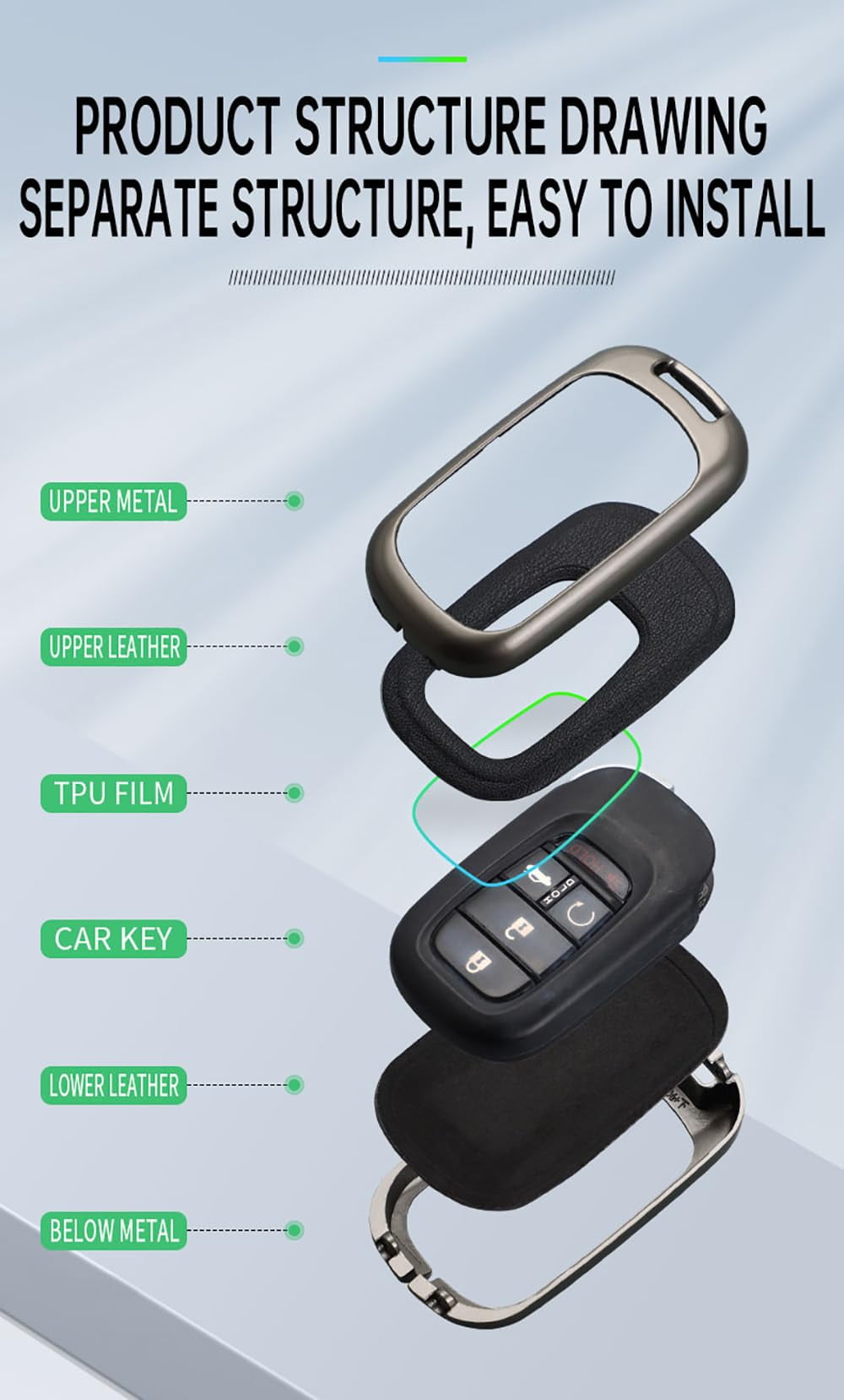 Universal 4-Button Smart Key Fob Protector Case Compatible with Select Honda Models Including Civic Accord CR-V HR-V and Pilot 2022-2024