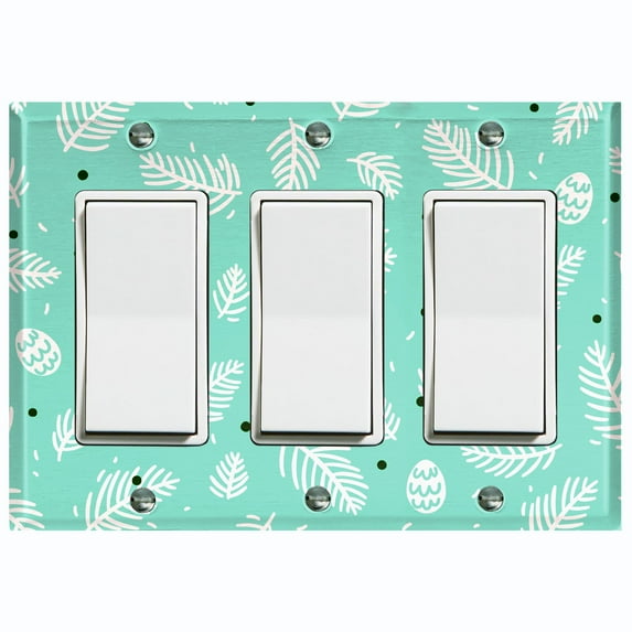 Metal Light Switch Plate Cover Festive Rosemary Leaves Teal XMS005