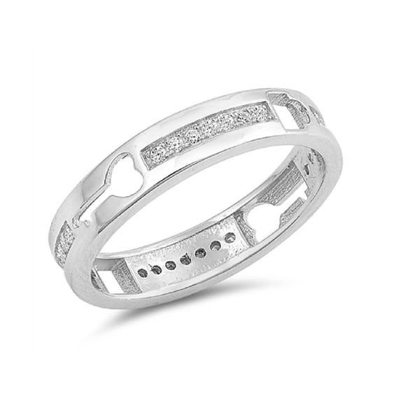 Clear Cubic Zirconia Lock And Key Band Ring Sterling Silver