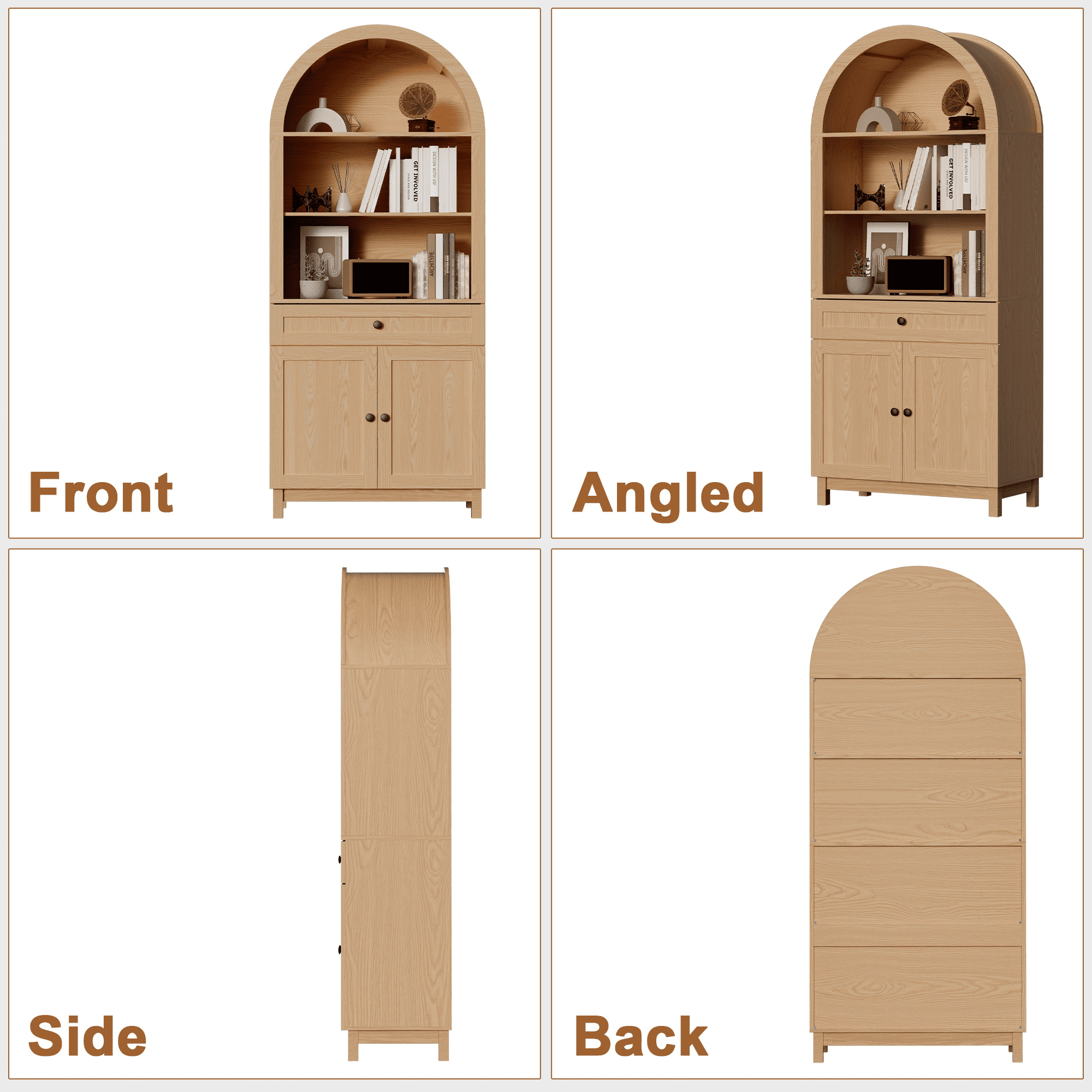 HARIPUL Arched Pantry Cabinet, 71" Kitchen Pantry Cabinet with Smooth Gliding Drawers and Adjustable Shelf, Wood Storage Cabinets Anti-Tipping, Modern Farmhouse for Living Room, Dining Room