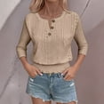 thumbnail image 6 of Kaemgyyd Tops for Women Trendy Summer Keyhole Embroidery 3/4 Length Sleeve Casual Blouses Cute V Neck Ruffle Hem Cropped Shirt, 6 of 7