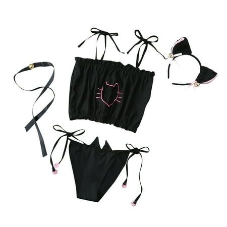 

Lingerie For Women Uniform Cat Flirty Suit Hollowed-Out Embroidered Open-Chest Lingerie Underwear