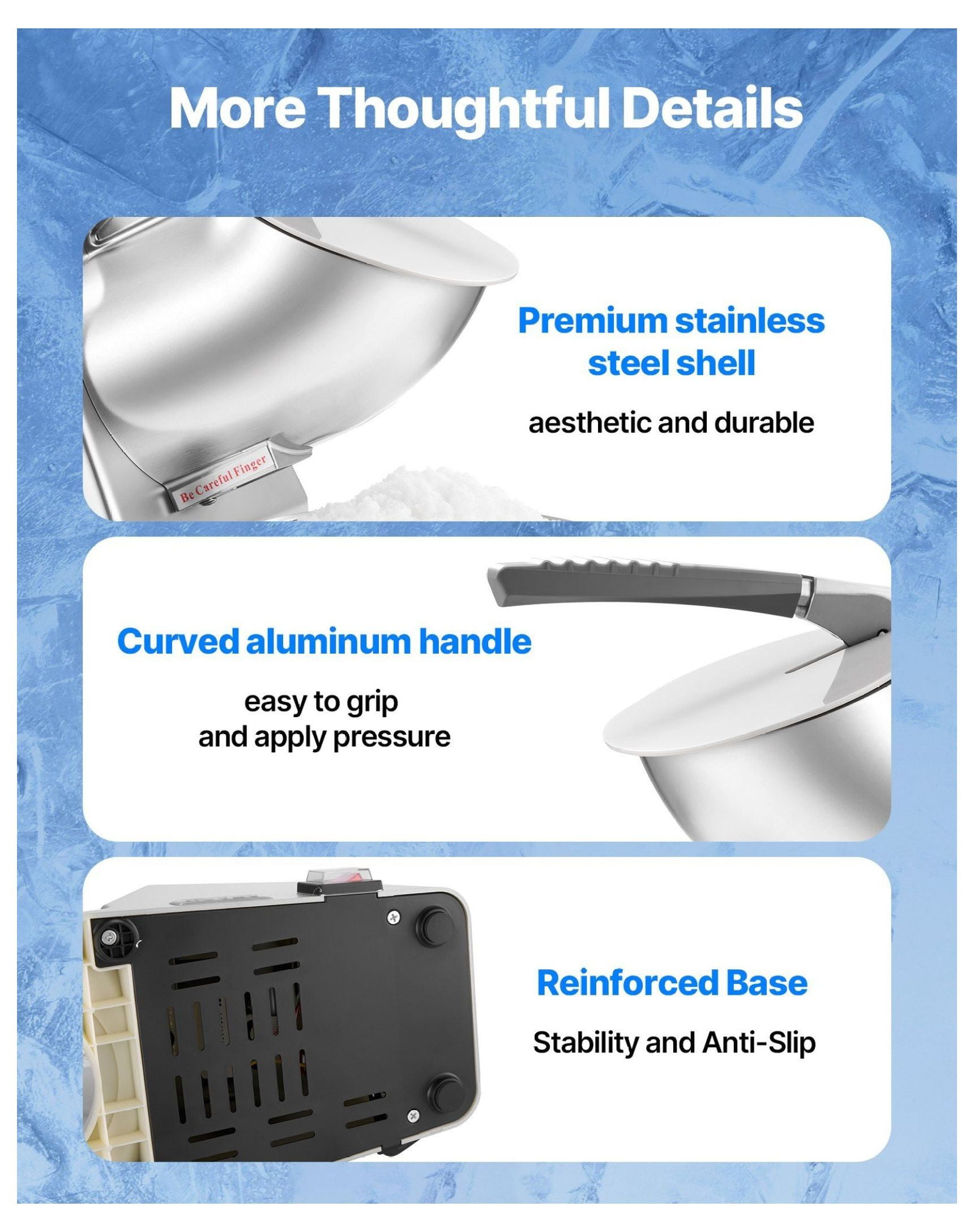 Ice Crusher Machine, Electric Snow Cone Maker - 143lbs/hr, Stainless Steel, 300W - Home & Commercial Ice Shaver with Bowl & Cover